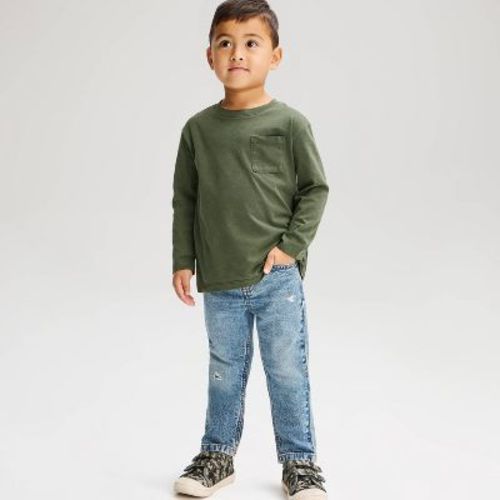 Toddler Boys' Relaxed Long Sleeve Pigment Dye T-Shirt - Cat & Jack™ Dark Green 4T