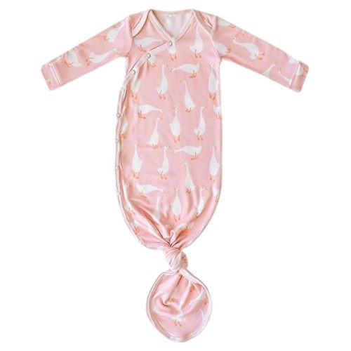 Baby Gown - Knotted Newborn Sleepers for Baby Boy and Girl, Soft Stretchy Long Sleeve Infant Gowns with Bottom Tie and Hand Mittens, Perfect Hospital Coming Home Outfit (Goosie)