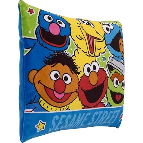 Sesame Street Come and Play Blue, Green, Red and Yellow, Elmo, Big Bird, Cookie Monster, Grover, Oscar The Grouch and Ernie Decorative Throw Pillow