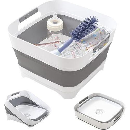 Collapsible Wash Basin for Baby Bottles - 2.4 Gallons Portable Wash Bin for RV Camping Sink, Space-Saving Dish Tub.Laundry & Utility Room Sinks