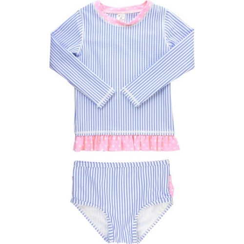 Seersucker Two-Piece Rashguard Swimsuit, 3-6M