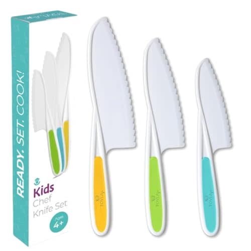 Tovla Jr Kid Safe Knife Gift Set for Real Cooking | Toddler Kitchen Knives | Montessori STEM Cooking Tools | Kids Chef Knives and Utensils | BPA Free Dishwasher Safe | Birthday Gift Ages 4 to 12