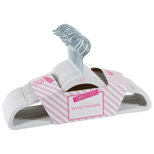 Simplify 25ct Velvet Hangers - White: Kids' & Baby Clothes Hangers for Pants, Shirts, Skirts, Dresses