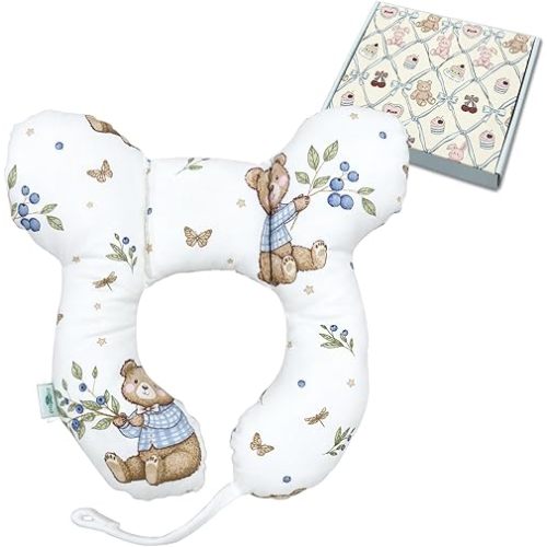 Baby Neck Pillow, U-Shape Pillow for Car Seat and Stroller, Lightweight Comfort Pillow for Babies and Toddlers (Berry Bear)