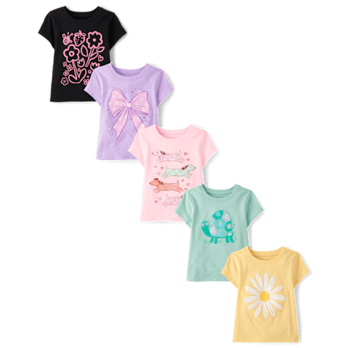 Baby And Toddler Girls Bow Graphic Tee 5-Pack - Multi