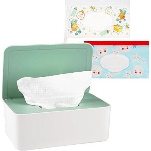 Diaper Wipes Dispenser Wipes Holder, Wipes Tissue Case Keeps Wipes Fresh Tissue Wipes Container with Lid (Green)