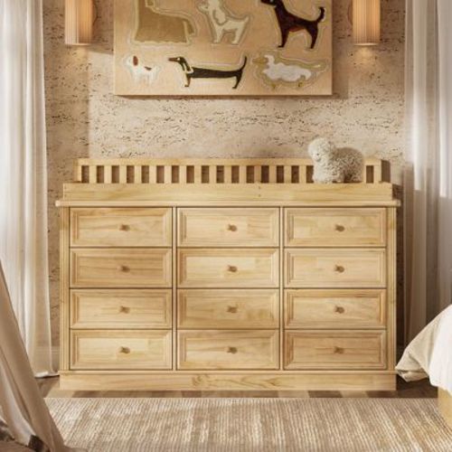 Homsee Versatile Baby Changing Table Dresser 12 Drawers Dresser Chest Nursery Furniture Baby Changing Station– Convertible Design Grow with Little One