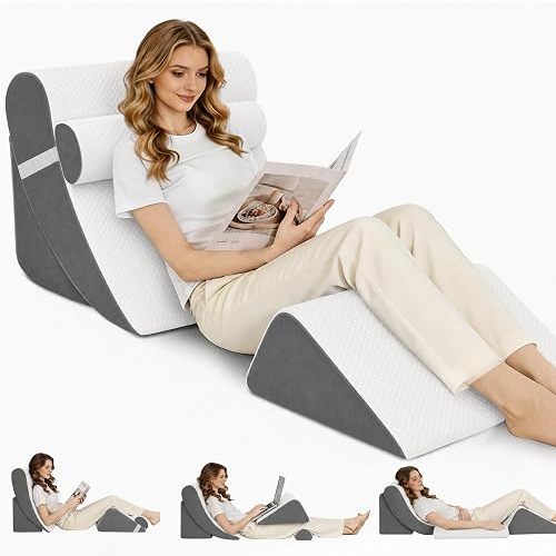 Wedge Pillow Set for After Surgery,White/Dark Grey,4PCS-22