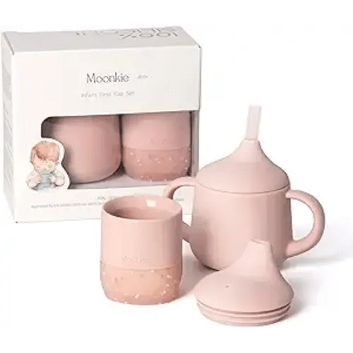 Moonkie Baby Training Cup & Sippy Cup Set | 4 Months+ | Baby-Led Weaning Essential | Gift for Infants (Blush Cup Set, 2 Pack)