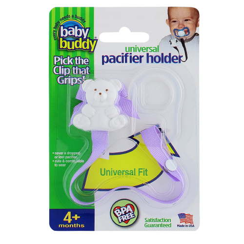 Baby Buddy Infant Pacifier Holder Clip with Universal Silicone Ring 4+ Months, Lilac 1pk