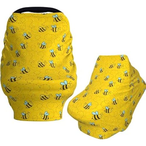Cute Cartoon Bee Honeycomb Baby Car Seat Covers Carseat Canopy Soft Infant Stroller Cover Nursing Breastfeeding Covers for Girls Boys Newborn