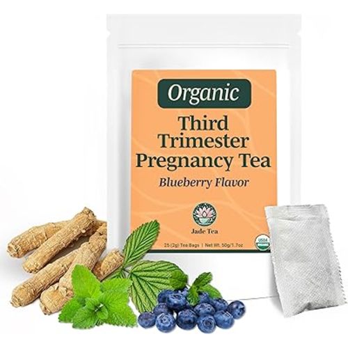 Jade Tea - Organic Third Trimester Tea | Toning & Birth Preparation Pregnancy Tea | Maximized Uterine Health for Labor & Postpartum Recovery | Caffeine-Free, Fair Trade, Sustainable, Made In USA (Blueberry)