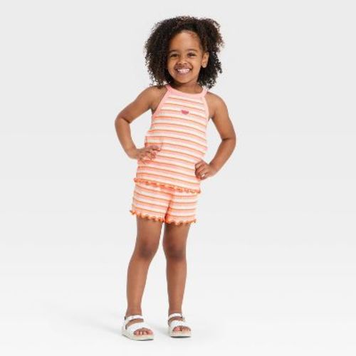 Toddler Girls' 2pc Striped Knit Tank Top and Shorts Set - Cat & Jack™ Pink/Orange 2T