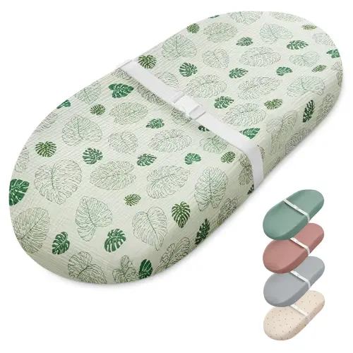 Blissful Diary Muslin Baby Changing Pad with Waterproof Lining Foam, Diaper Changing Table Pad with Cover for Dressers (Monstera, Avocado)