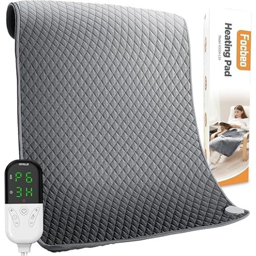 King Size Heating Pad for Back Pain 32"x24" Extra Large Electric Heating Pad for Period Cramps Relief & Body Neck Shoulder Auto Shut Off Heat Pad Temperature Settings Machine Washable Gray