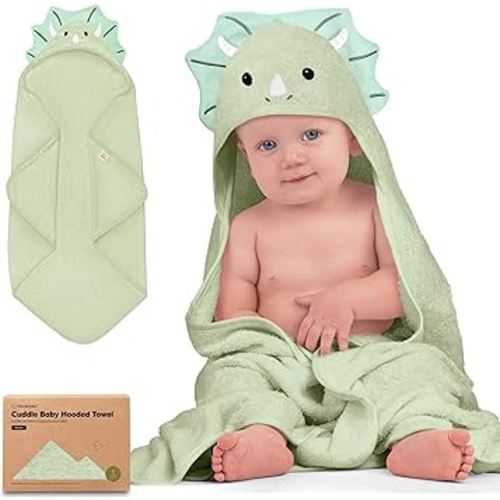KeaBabies Hooded Baby Towel for Newborn - Viscose Derived from Bamboo Large Baby Bath Towels with Hood for Boys, Girls, Toddler, Extra Absorbent & Soft Newborn Bath Essentials (Triceratops, Petite)