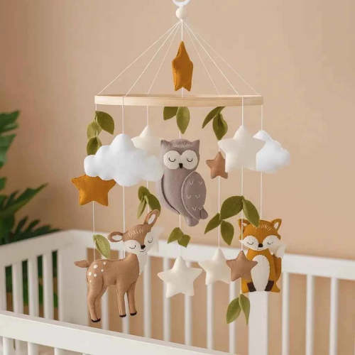 Woodland Baby Mobile Neutral | Forest Animals Baby Mobile with Deer, Hare, Fox & Owl
