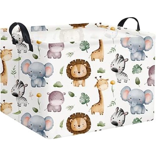HIYAGON Rectangular Woodland Animal Basket Baby Storage Basket Storage Bin Organizer Box Animal Room Decor(Animal Basket)