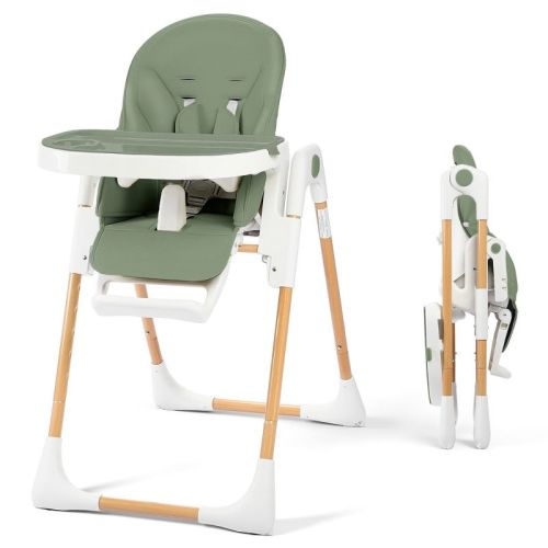 Kinder King Foldable High Chair for Baby, Toddler Feeding Chair with Detachable Double Trays, Green & Black
