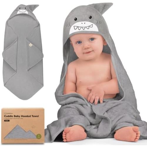 KeaBabies Hooded Baby Towel for Newborn, Baby Bath Towels (Shark, 35x35)