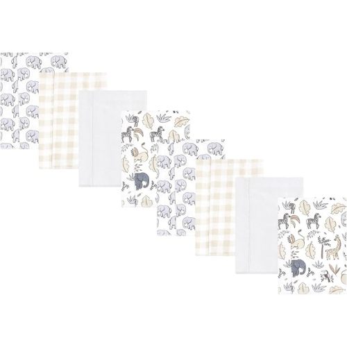 Hudson Baby Cotton Poly Flannel Burp Cloths Multipack, Neutral Safari 8-Pack, One Size