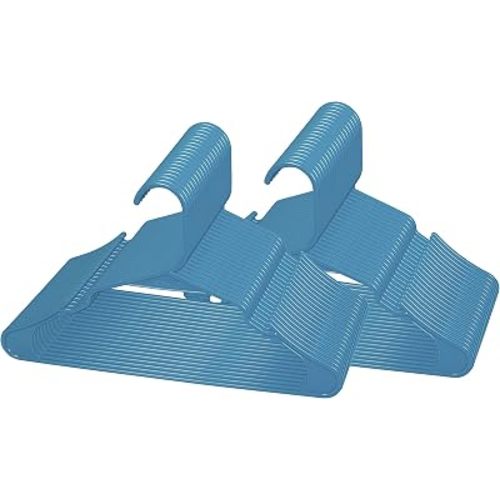 Royale Linens 40 Pack Blue Plastic Hangers for Clothes - Heavy Duty Clothes Hanger for Everyday Use - Lightweight & Space Saving Notched Plastic Hangers