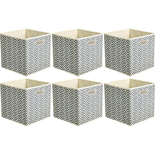 Amazon Basics Collapsible Cube Storage Organizer Bins, 6-Pack, 10.5 x 10.5 x 11 inches, Chevron Grey