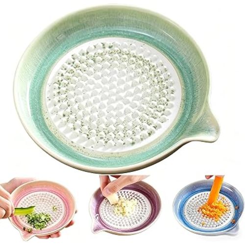 Premium Ceramic Garlic Grater Plate,Handcrafted Ginger Grater Plate(Green)