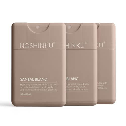 Noshinku - Refillable Hand Sanitizer Santal Blanc 3-Pack, Travel Size Spray with Hydrating Botanical Oils, All Natural Origin Fragrance, Sugarcane Derived Alcohol, No Parabens, No Dyes
