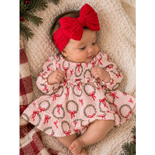 Smocked Ruffle Tiered Dress & Bloomer, Pink Wreath