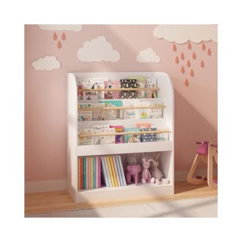 Kids Bookshelf with Open Storage, Front-Facing Children's Bookcase for Playroom, Bedroom or Nursery, White