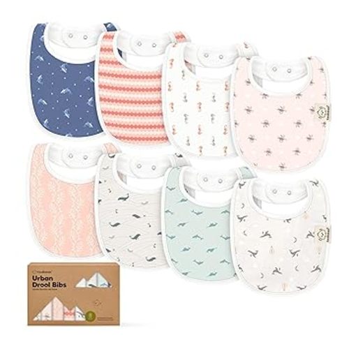 8-Pack Organic Baby Bibs for Boys, Girls - Soft Cotton Drooling and Teething Bibs for Baby Girl & Boy, Extra Absorbent, Easy to Clean & Put On for Toddler, Newborn, Infant 0-24 Months (Marine Muse)
