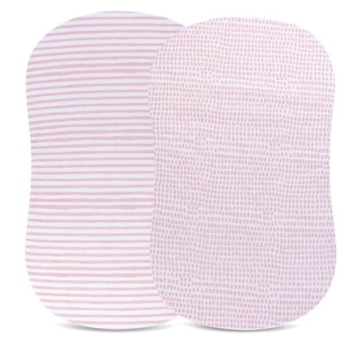 Ely's & Co. Baby Fitted Waterproof Sheet Set 100% Combed Jersey Cotton Mauve Pink Stripes & Splash