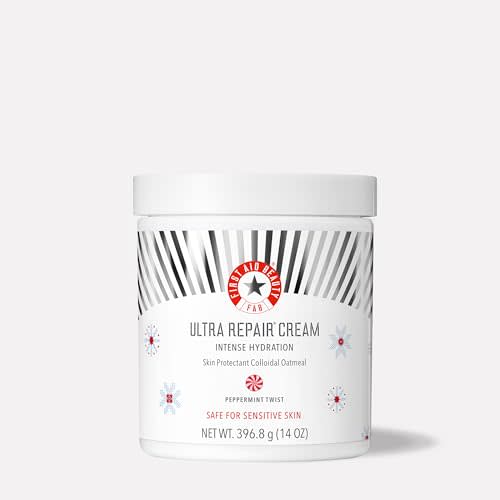 First Aid Beauty - Ultra Repair Cream, Intense Hydration Whipped Colloidal Oatmeal, Clinically Proven to Strengthen Skin Barrier & Help Relieve Eczema, Face & Body Moisturizer, 14oz Peppermint Twist