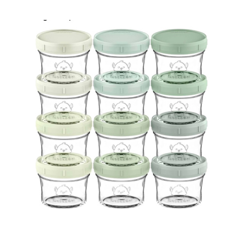 KeaBabies 12pk 4oz Glass Baby Food Containers with Lids, Leak-Proof (Sage) | Microwavable Small Glass Jars, Baby Purees, Toddler Snack Storage Containers, BPA-Free, Dishwasher-safe, Freezer Safe