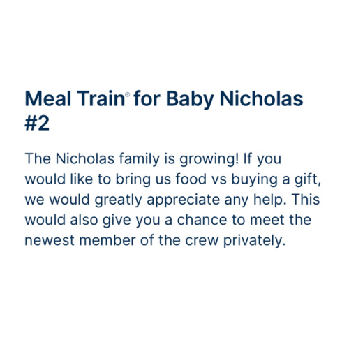 Meal Train for Baby Nicholas #2