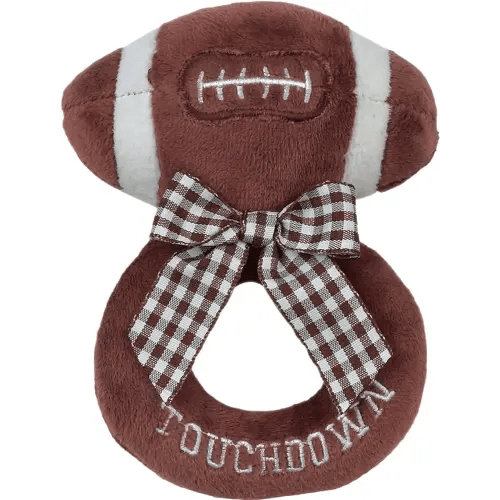 Bearington Baby Touchdown, 5.5 Inch Plush Stuffed Baby Football Soft Ring Rattle - Newborn Toys - Soft Rattle