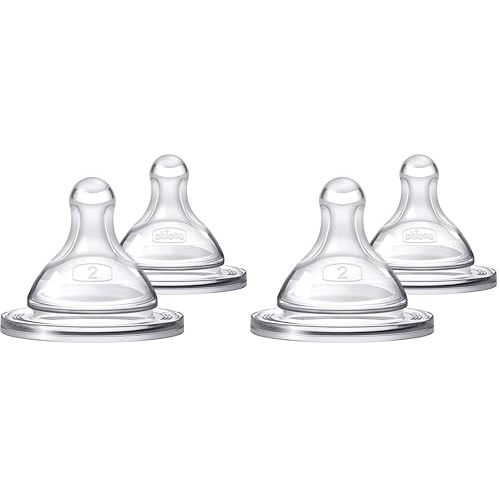 Chicco Duo 100% Silicone Intui-Latch Baby Bottle Nipple with Anti-Colic Valve | Skin-Like Texture and Breast-Like Flow | Stage 2, Medium Flow | 2 Count (Pack of 2) | 3+ Months