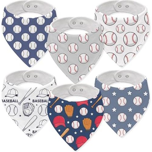 Baseball Muslin Baby Bibs Bandana Bibs for Boys Drooling Teething Baby Bandana Bibs Super Absorbent Baby Burp Cloths with Adjustable Snaps