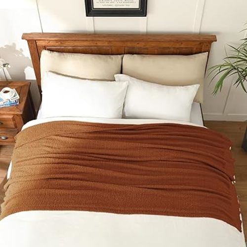 JOOJA Knit Throw Blanket Super Soft Warm Blanket for Couch Lightweight Fluffy Blanket for Bed Sofa 60x80 Inches Rust