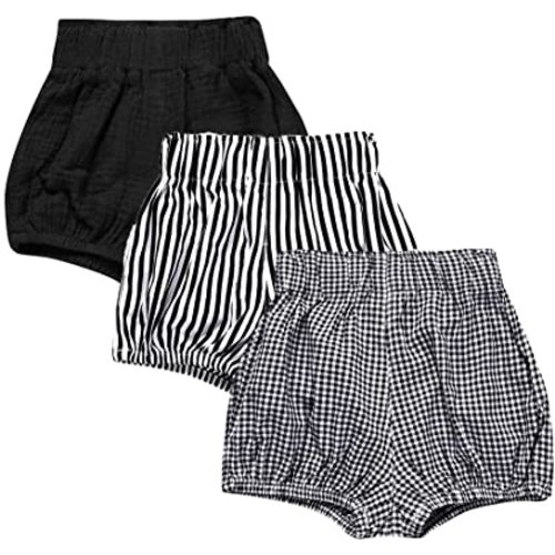 MYGBCPJS Baby Girls Boys 3 Pack Cotton Linen Blend Cute Bloomer Shorts Loose Harem Shorts