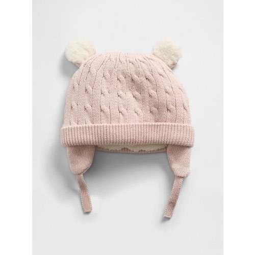 Baby Sherpa-Lined Cable-Knit Bear Beanie