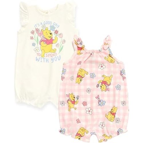 Disney Junior Baby Girls 2 Pack Rompers Newborn to Infant Sizes (Newborn - 24 Months)