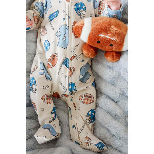 Bamboo Zipper Footie | Huddles & Cuddles Blue