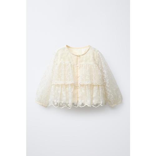 FLORAL RUFFLED TULLE TOP - Ecru | ZARA United States