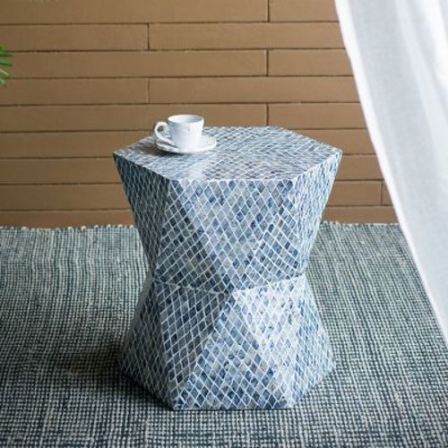 GDFStudio Laconia Hexagonal Capiz Inlay Accent Side Table, Blue