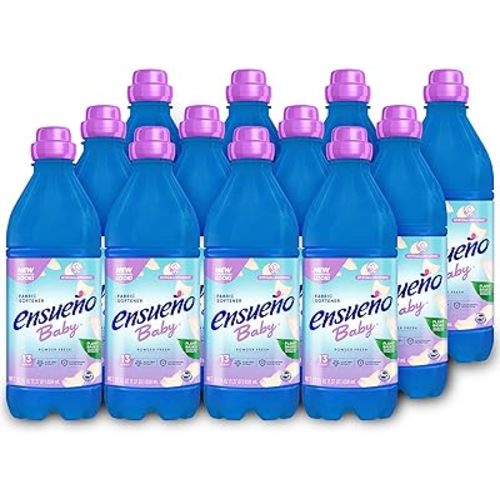 Ensueño - Baby Hypoallergenic Liquid Laundry Fabric Softener, Baby Powder Scent - 22 Fl Oz And 13 Laundry Loads Per Bottle, Pack Of 12, 156 Total Loads