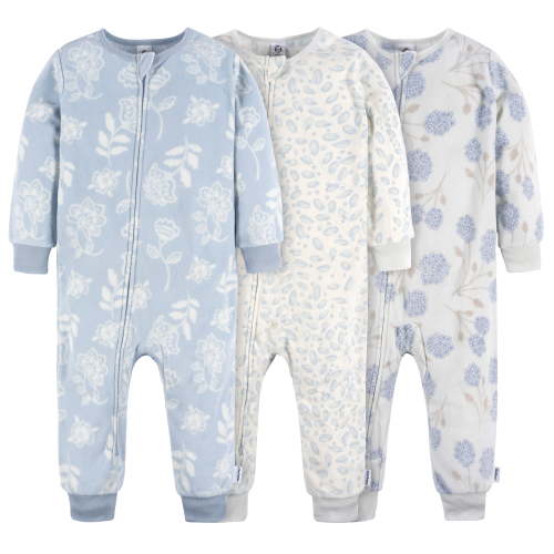Gerber Baby and Toddler Girls Footless Fleece Pajamas, 3 Pack, Sizes 12 Months - 5T