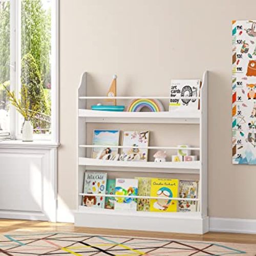 UTEX Kids Bookshelf,3 Tiers Children's Bookcases and Storage, Kids Bookcase Rack Wall for Bedroom,Study Living Room,White