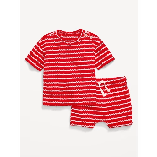 Short-Sleeve Crochet-Knit Top and Shorts Set for Baby